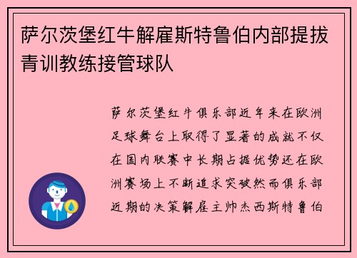 萨尔茨堡红牛解雇斯特鲁伯内部提拔青训教练接管球队